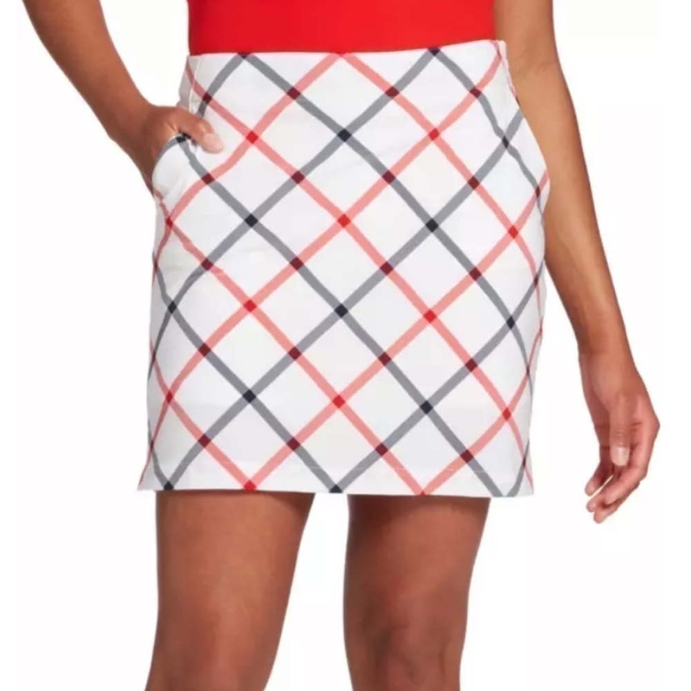 🆕 Lady Hagen plaid golf skort white blue red stretchy pockets size 16